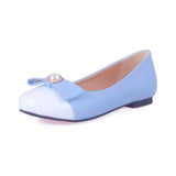 Ballet Flats 2023 Women PU Leather Lady Casual Shoes Men Size 31~51 Candy Colours Blcok Bead Bow Decorate Driving