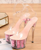 Women Sandals High Heels 17cm Fine heel Waterproof Sandals Female Shoes Flowers Platforms 7cm Transparent Crystal Wedding