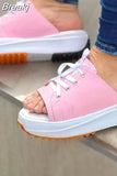 Women's Slippers 2023 Summer New Fashion Thick Bottom Cross Lace Black Dress Flat Slippers Canvas Casual Beach