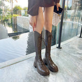 Brown Boots V-Mouth Knight Boots Small Thick-Legged Boots Fat Mm Tall Boots Around Tall Boots Thin Women's