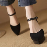 Toe Chunky Platform Pumps Women 2023 Spring Faux Suede Very High Heels Shoes Woman Ankle Buckle Thick Heeled Party