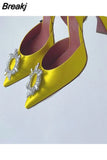 Buckle Drill Women Pumps Office Lady High Quality Wedding Shoes Rose Red Satin High Heels Women Stiletto Sandals