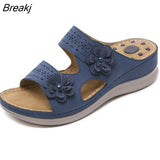 New 2023 Flower Women Sandals Fashion Premium Orthopedics Shoes Retro Wedge Platform Slippers Outdoor Beach Casual