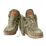 Women Ankle Boots Retro Medieval Faux Suede Leather Tassel Short Boot Round Toe Western Cowboy Boots Casual Shoes Size