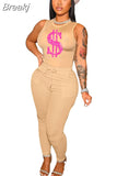 Sexy Women Skinny Two Piece Sets Summer Bodycon Tracksuits Sleeveless PrintingTop + Leggings Pants 2pcs Outfits