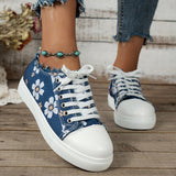 Cut Flat Canvas Shoes for Women 2024 Spring Fashion Printed Ladies Sneakers Plus Size Lace Up Casual Flats Zapatillas