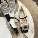 Sandals Med Block Heels Female Shoe All-Match Mary Jane New Medium Chunky Girls Closed Beige Clear Comfort Summer Fashion