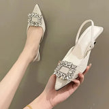 Crystal Buckle Women's Sandal 2023 Summer Women Shoes Flat Heel Pointed Toe Slingback Shoes Slip on Mules Dress