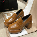 Mary Janes Shoes Women 9cm Thick High Heels 2024 Leather Platform Square Toe Pumps Ladies Solid Elegant party