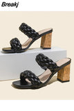Heeled Women's Sandals 2023 New Fashion Brand Woven All-match Niche Slipper Sandals European Style Casual Comfort