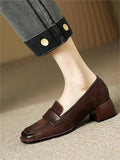 Style Small Leather Shoes Female Retro Square Head Single Shoes With Thick Heels New Soft Leather Frosted Love Shoes In Spring And