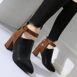 AutumnWomen Ankle Boots Black Chunky High Heel 7CM Color Matching Buckle Bota Back Zip Casual Female PU Learther Botines