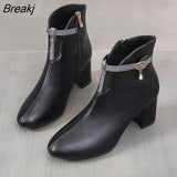 Women Boots 2023 Autumn and Winter High Heels Ankle Shoes Boots Leather Booties Feminina Woman fashion