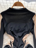Sexy See Through Mesh Patchwork Bodycon Mini Dress Women Spring Autumn Long Sleeve Slim Fit Ruched Club Party