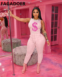 Sexy Women Skinny Two Piece Sets Summer Bodycon Tracksuits Sleeveless PrintingTop + Leggings Pants 2pcs Outfits