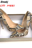 Snake Print 12cm Extreme High Heel Pointed Toe Women Pumps Valentine Stiletto Woman Shoes Party Evening YG027