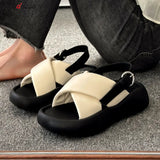 2023 Summer Women platform Sandals High Platform Leather Flip Flops Beach Comfort Casual Thick Bottom Slides Sandals