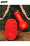 Red Knee High Boots Round Toe Balloon-Like Slip on Women'S Casual Boots 2023 New Design Solid Party Runway Shoes