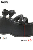 New Upgrade Great Quality 2023 Summer Platform Wedges Sandals Gothic Height Increasing High Heels Black Woman Shoes