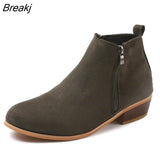 Spring Women Ankle Boots Square Mid Heel Zip Shoes Woman Pointed Toe Shoes Female Classic Blue Autumn Boots Plus
