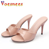 2023 New Women Nude Color Slippers Mule High Heels Slippers Sandals Sexy Daily 9cm Beige Pointed Toe Slides Party