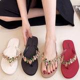 Breakj Summer New Colorful Peach Heart Glass Water Drill Flip Slips Women Wearing Leisure Beach Flat Bottom