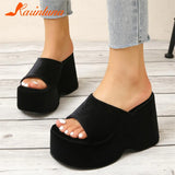High Heeled 2023 New Fashion Women Sandals European Style Street Printed Sandals Slipper Vintage Comfy Walking