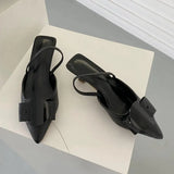 Spring Women Slingback Sandals Fashion Bow-knot Buckle Ladies Pumps Shoes Thin Low Heel Pointed Toe Slip On