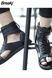 Summer New Men's Fashion High Top Sandals Versatile Men's ROMAN SANDALS Pu Casual Lace Up Zipper Sandals Men Shoes Size