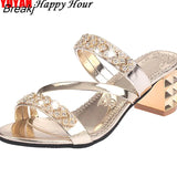 Women Shoes Squre Heel Sandals Peep toe Ladies Shoes Brand High Heel Sandals Gold Heels 7cm Big Size
