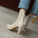 Female 2023 Fashion Ankle Women's Boots Elegant Modern Boots Women Sewing Zipper Pointed Toe Thin Heel Flock Shoes