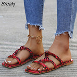Summer Sandals Shoes Woman Color Matching Rope Knot Beach Toe Sandals Fashion Comfortable Women Plus Size