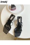 Fashion Women Slippers Square Low Heels Sandals Summer Flip Flops Brand Slipper Elegant Slides Zebra Shoes Zapatillas