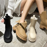 New Winter Fur Women Ankle Boots Fashion Square Toe Side Zippers Ladies Warm Plush Short Boots Thick Sole Flats Heel