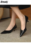 Women's Summer Footwear Stilito Pointed Toe Shoes for Woman 2023 with Medium Heels Office Black Normal Leather Casual Stylish