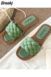2023 Trend Braided Slippers Women Flat Outdoor Weave Slides Rubber Sole Open Toe Beach Casual Sandals Ladies Cozy