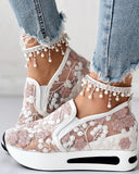 shoes Platform Wedges women's Sneakers Floral Embroidery Mesh Sneakers For Women Slip On Casual Comfy Heeled Shoes Woman