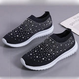 Fashion Crystal Platform Sneakers Women 2024 Plus Size Breathable Mesh Flats Woman Comfy Slip On Non-Slip Running