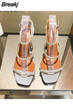 Style High-heeled Sandals Woman Crystal Narrow Band Ladies Shoes Summer Stiletto Party Gladiator Sandals Women