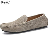 Summer Men Loafers Genuine Casual Shoes Fashion Slip On Driving Shoes Breathable Moccasins Green Suede