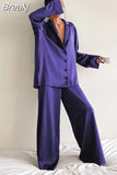 Low Cut Fashion Pajamas Set for Women Loose Casual Long Sleeve Trouser Suits Solid Satin Silk Female Home Fitted Tops