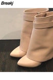 Design Shark Lock Women Boots Sexy Slip-on Knee High Boots For Woman Motorcycle Botas Mujer Genuine Leather Wedge