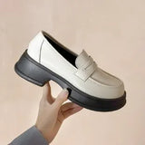 Leather Shoes Women's English Style Shoes 2024 New Summer Retro Flat-Soled Love Shoes Black One-Footed Women's