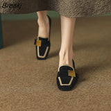 New French Retro Color Matching Single Shoes Women's Square Toe Small Leather Shoes Leather Medium Thick Heel