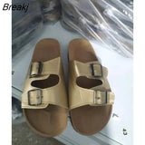 Women's Vintage Slippers Thick Bottom Retro Flat Sandals Buckle Strap Outside Summer Woman Shoes Ladies Slides Female