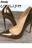 color bronze female high heels exclusive brand patent PU shoes women high heels 10cm 12cm QP027