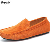 Summer Men Loafers Genuine Casual Shoes Fashion Slip On Driving Shoes Breathable Moccasins Green Suede