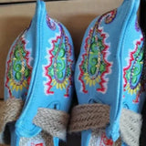 Breakj Ethnic Style Summer Ladies Embroidered Cloth Art Slippers Embroidered Cloth Shoes
