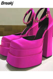 Brand Women High Heesl Shoes Sexy Thick Heel Platform Shoes Square Toe Rhinestone Woman's Pumps Party Wedding Shoes