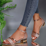 Women Sandals 2024 Heels Casual Shoes Women's Open Toe Summer Gold Shoes Square Female Ankle Strap Low Heels Footwear
